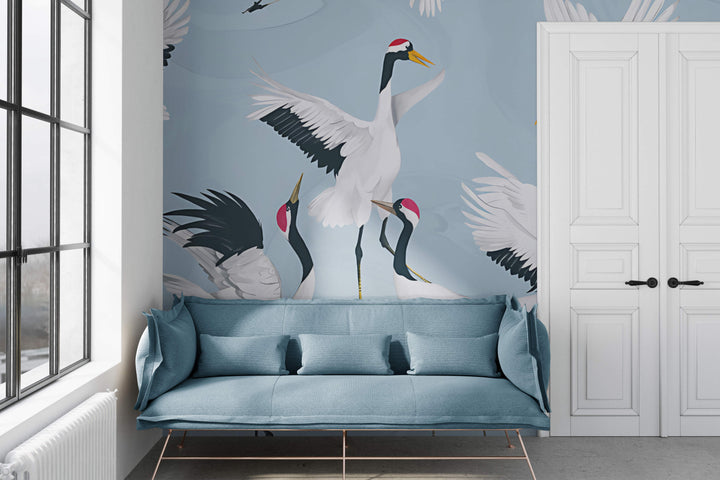 Dancing Cranes in Blue