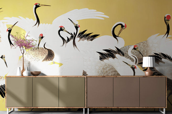 Cranes in Gold Harmony
